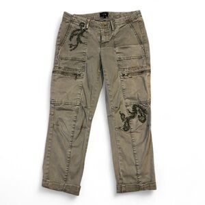White House Black Market Khaki Cargo Pants with Embroidery